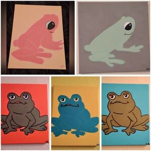 cute frog home decor Original paintings Colorful Frog Art Canvas Set handpainted